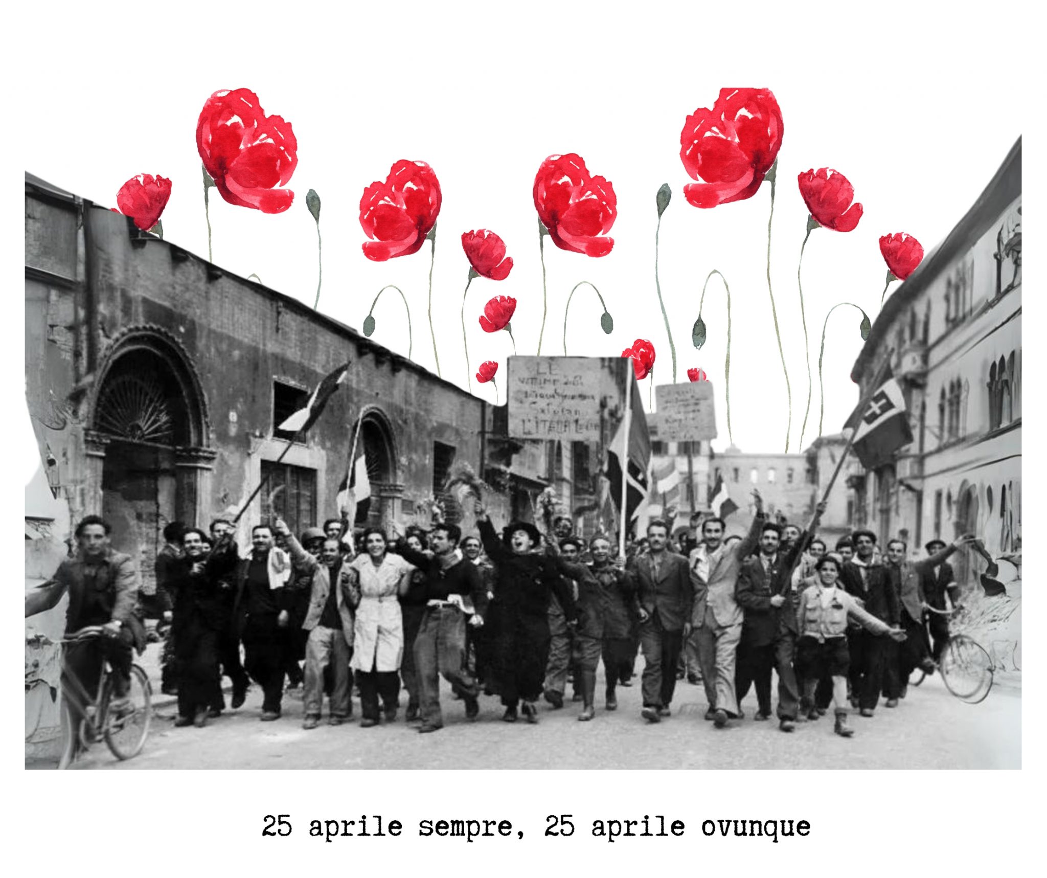 Gruppo di persone dopo la liberazione del 25 aprile