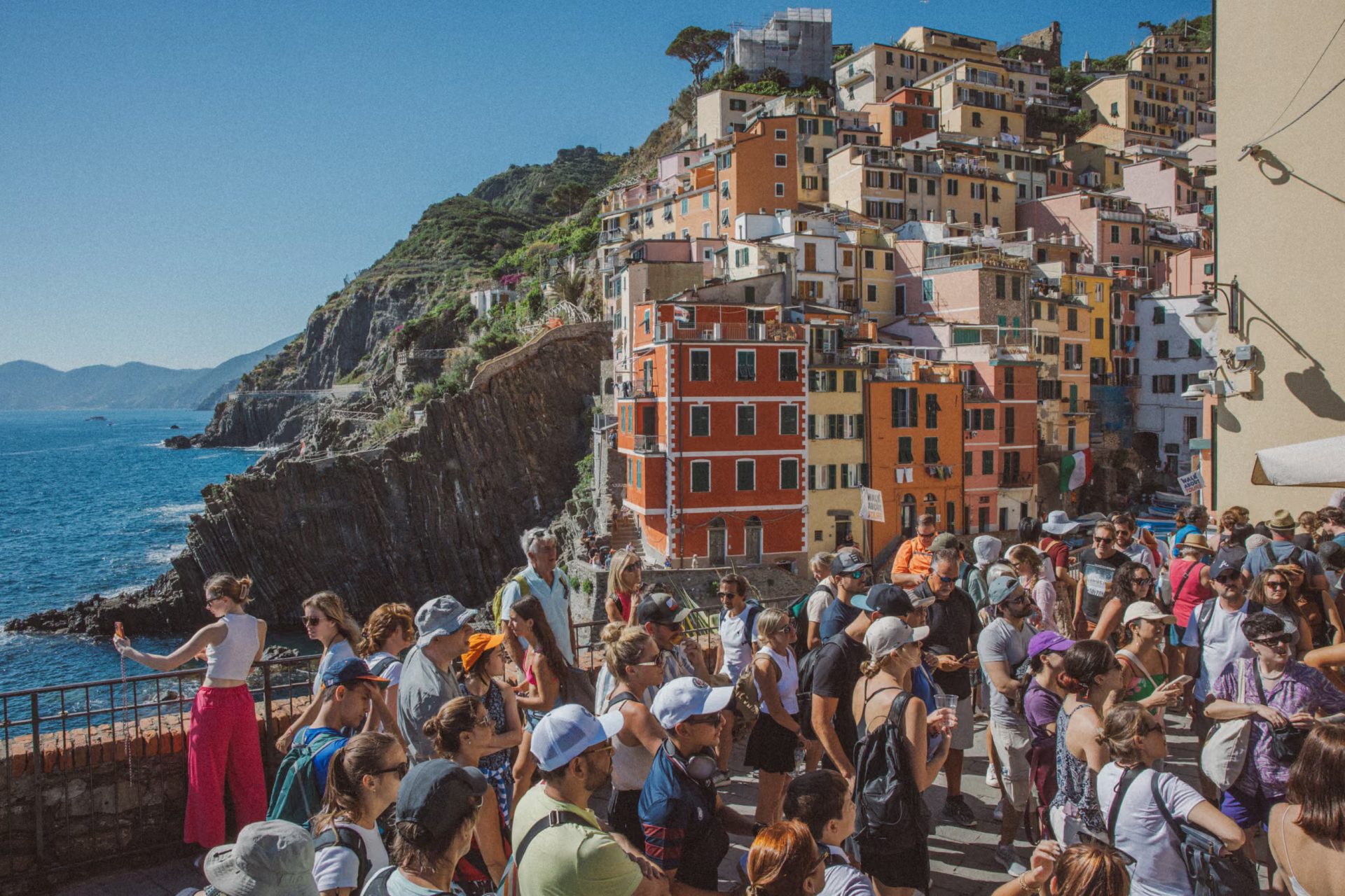 Crowded tourist street in Riomaggiore.
