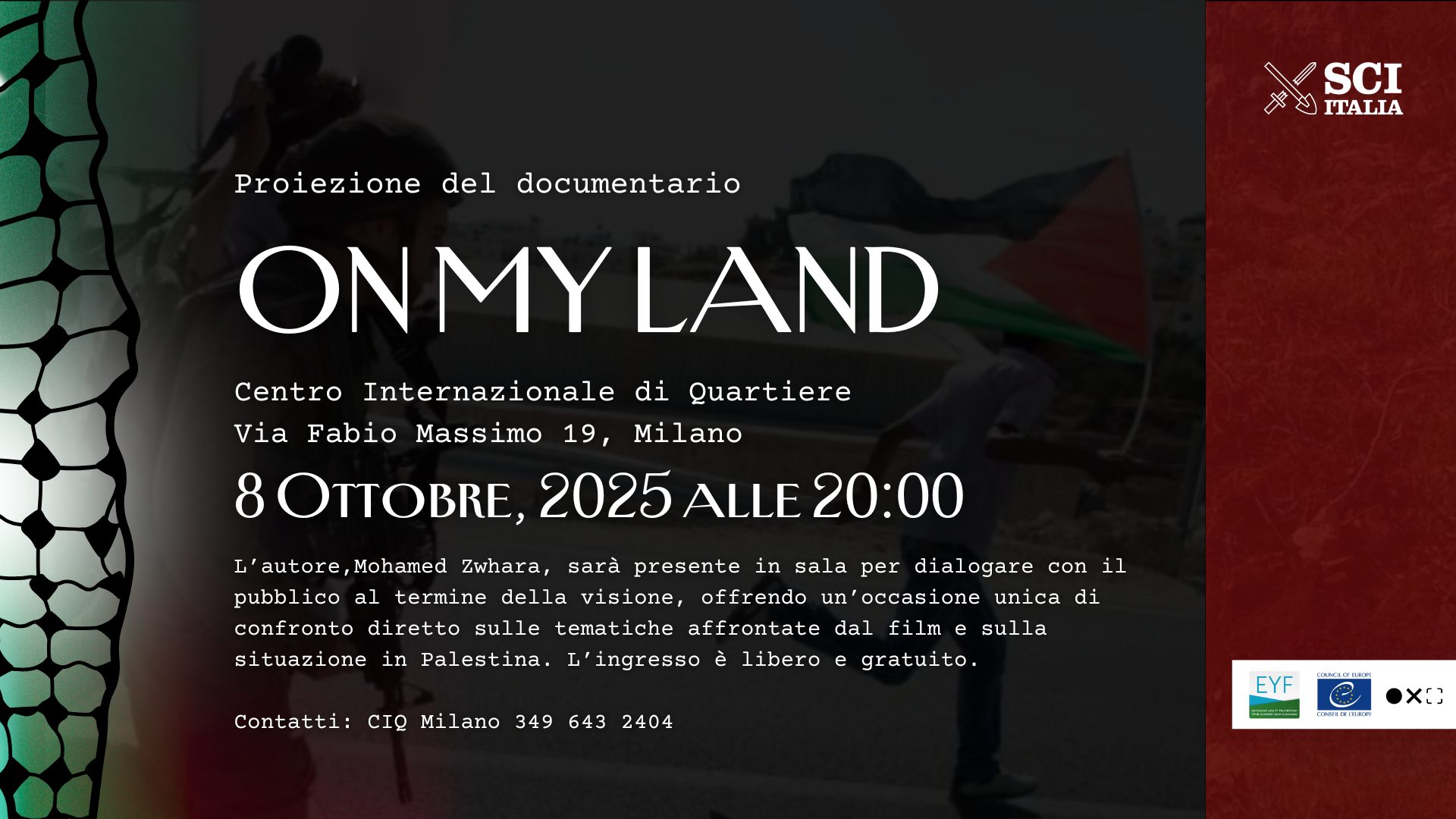 Poster informativo per la visione di un film sulla situazione palestinese